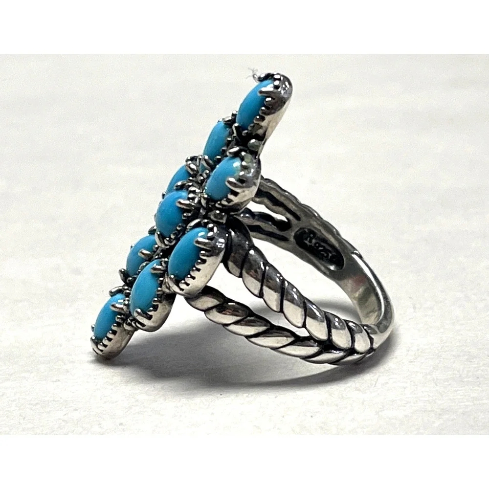 Carolyn Pollack 925 Sterling Silver Turquoise Cluster Ring Size 7.75 Statement